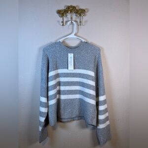 Pique Striped Gray & White Rib Knit Crew Sweater for Stitch Fix. Size M